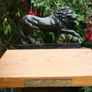 Antique Cast Iron Lion Figurine on Wooden Base Image 2