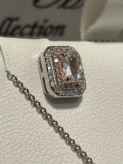 Sterling silver Jewellery set Pendant and earrings White & Pink Cubic Zirconia in Two Tone