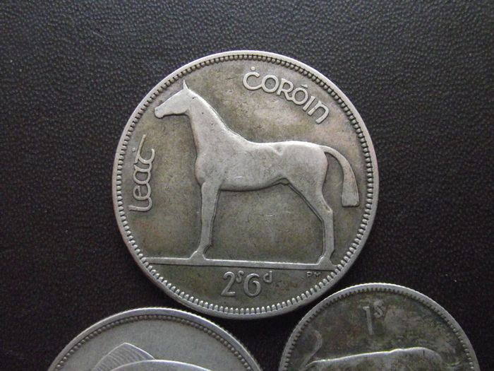1928 Irish Free State. Set of 3 Silver Coins: Half Crown&Florin&Shilling