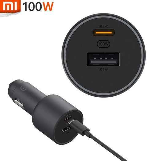 Xiaomi Mi 100W PD/PPS/QC4.0 Dual USB Mobile/Tab/Laptop Super Fast Car Charger + 1M USB-C PD 100W Charging Cable (Brand New/Warranty)