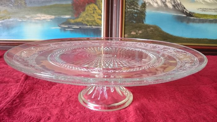 Vintage Cut Glass Art Deco Footed Cake Stand
