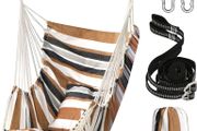 NEW SALE | Hammock Chair Hanging Swing 2 Seat Cushions Included,Strong Webbing Straps and Hooks for Easy Hanging Soft Cotton Weave Hanging Chair Side Pocket Large Tassel Chair Set Comfort Indoor Outdoor