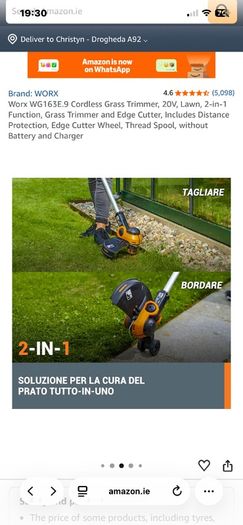 Workx wg 163e 18v (20v max) cordless grass trimmer