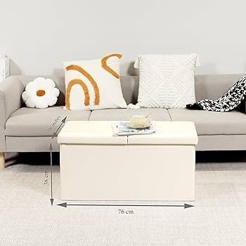 NEW SALE | Folding Storage Ottoman Bench with Flipping Lid, Entryway Bench with Padded Seat,White Faux Leather Ottoman for Bedroom,76x38x38cm