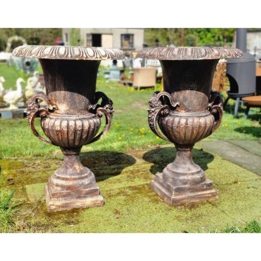 Large Urns Aged Bronze Pair H417