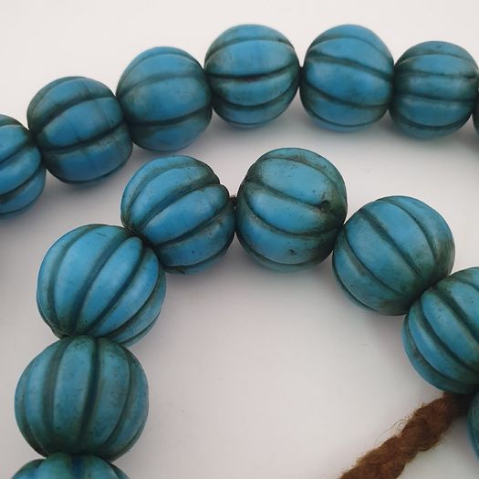 Antique African Turqouise Blue Melon Shape Beads Necklace Strands