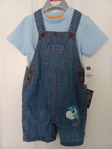 NEW Baby Boy Short Dungaree Set Age 6-9 months