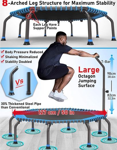 50" Fitness Trampoline Max. Load 250lbs Silent Easy Installation Indoor Exercise Foldable Trampoline for Adults (FREE POSTAGE)