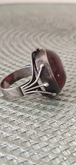 Rare Vintage Polish Rytosztuka Silver & Baltic Amber Ring
