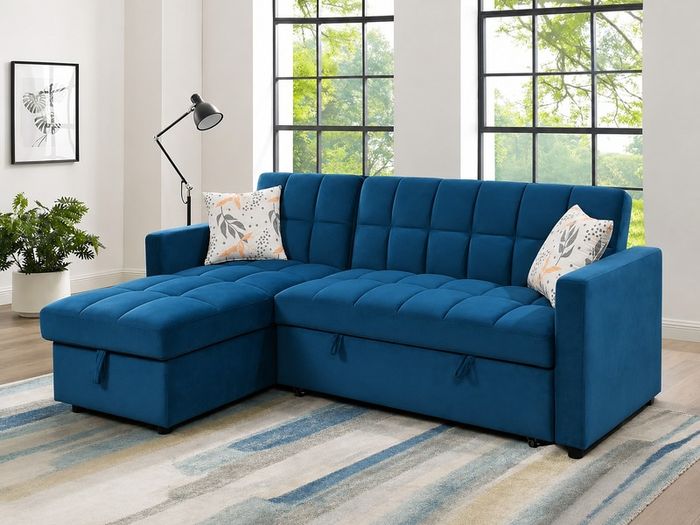 Kris Blue Sofa Bed, Reversible Chaise & Storage