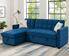 Kris Blue Sofa Bed, Reversible Chaise & Storage