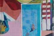 Abstract Painting Original Painting Pop Art Painting of Poolbeg Chimneys and a Swimming Pool Swimming Painting