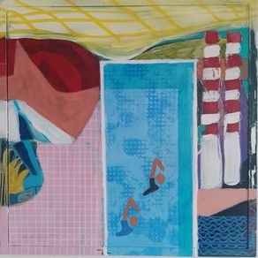 Abstract Painting Original Painting Pop Art Painting of Poolbeg Chimneys and a Swimming Pool Swimming Painting