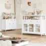 White Sideboard Storage Cabinet Kitchen Sideboard Buffet Cabinet with 3 Glass Doors 3 Drawers and Adjustable Shelves for Living Room Dining Room, Metal Frame 108x38x98.5cm Image 7