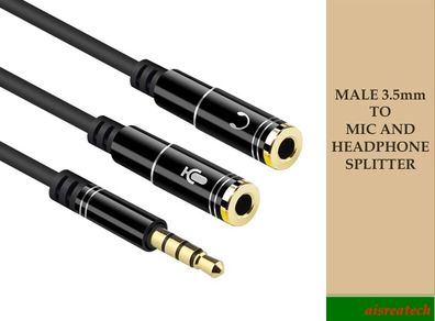 Male 3.5mm To Headphone And Mic Splitter