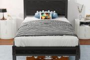 Single Bed Frame with Wood Storage Headboard