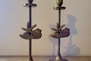 Vintage pair of brass seashell candlesticks