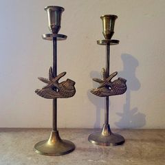 Vintage pair of brass seashell candlesticks