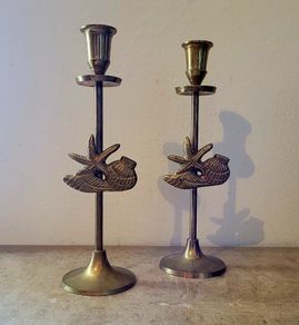 Vintage pair of brass seashell candlesticks