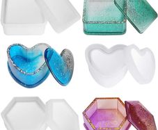 Box Resin Moulds,Outivity Jewelry Box Molds with Hexagon Epoxy Resin Moulds Heart Shape Silicone Resin Mold and Square Storage Box Mould for Making Resin Casting Crafts Decoration (FREE POSTAGE)