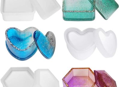 Box Resin Moulds,Outivity Jewelry Box Molds with Hexagon Epoxy Resin Moulds Heart Shape Silicone Resin Mold and Square Storage Box Mould for Making Resin Casting Crafts Decoration (FREE POSTAGE)