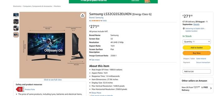 Samsung Odyssey G5 32" 144Hz Curved Gaming Monitor Like New, Boxed
