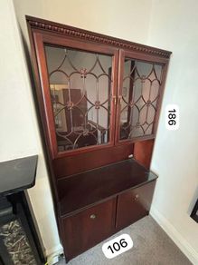 Vintage Wooden Display Cabinet with Glass Doors
