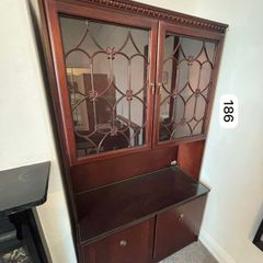 Vintage Wooden Display Cabinet with Glass Doors