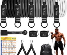 FREE EXPRESS SHIPPING Resistance Bands Set, 150lb 200lbs 250lbs Exercise Resistance Bands with Handles, 5 Tube Fitness Bands with Door Anchor, Handles, Portable Bag, Legs Ankle Straps for Muscle Training