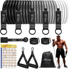FREE EXPRESS SHIPPING Resistance Bands Set, 150lb 200lbs 250lbs Exercise Resistance Bands with Handles, 5 Tube Fitness Bands with Door Anchor, Handles, Portable Bag, Legs Ankle Straps for Muscle Training