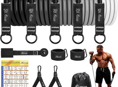 FREE EXPRESS SHIPPING Resistance Bands Set, 150lb 200lbs 250lbs Exercise Resistance Bands with Handles, 5 Tube Fitness Bands with Door Anchor, Handles, Portable Bag, Legs Ankle Straps for Muscle Training