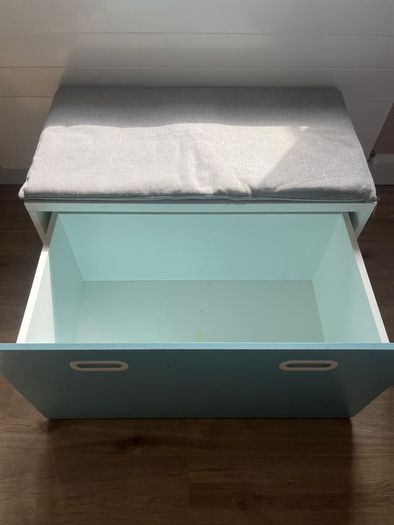 IKEA blue bench with storage