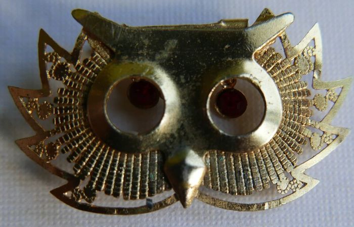 Vintage Owl with Glass Eyes, Pendant or Brooch