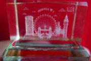 London Skyline Eye Souvenir 3D Laser Etched Crystal Glass , Paper Weight Office Display