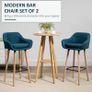 Scandinavian Design Bar Stools - Set of 2 Bar Stools with High Comfort, Footrests, and Armrests - Solid Wood Blue Linen Image 4