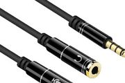 Universal Dual Female Splitter 3.5mm Male to 2 Dual Female Y Splitter Adapter for Computer Black