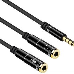 Universal Dual Female Splitter 3.5mm Male to 2 Dual Female Y Splitter Adapter for Computer Black