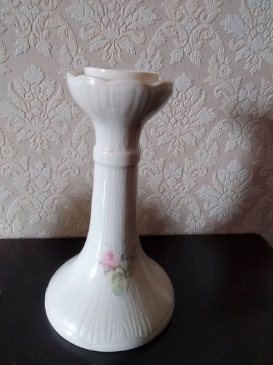 Irish Parian Donegal China "Rose" Mantle Clock and Candle Holder