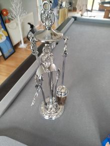 Vintage Chrome & Brass Fireplace Companion Set hell Motif (5 Piece)