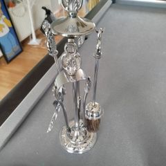Vintage Chrome & Brass Fireplace Companion Set hell Motif (5 Piece)