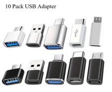 10pcs USB C to A Adapter, USB Male to Type C Female OTG Converter Charger Cable Connector for Charging Data Transfer, Micro USB to USB C Kit for Android Phone Laptop Car