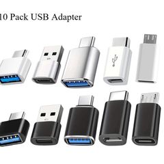 10pcs USB C to A Adapter, USB Male to Type C Female OTG Converter Charger Cable Connector for Charging Data Transfer, Micro USB to USB C Kit for Android Phone Laptop Car