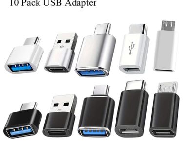 10pcs USB C to A Adapter, USB Male to Type C Female OTG Converter Charger Cable Connector for Charging Data Transfer, Micro USB to USB C Kit for Android Phone Laptop Car