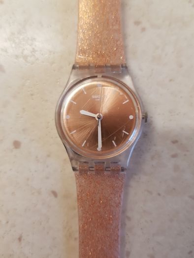 Rose Gold Coloured Glitter Swatch Watch