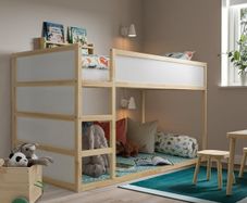 ikea kura kids bed with led lights, storage at end and mattresses