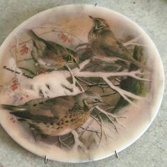 Marble Teapot Stand Trivet / or wall hanging Bird Redwing And Fieldfare Vintage Retro Pan Stand Wall Decor Kitchenalia