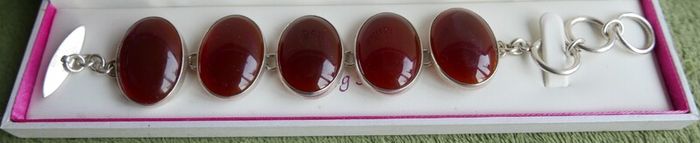 Vintage Sterling Silver 925 Carnelian Link Bracelet with Toggle Clasp L-8,5"  51,28g