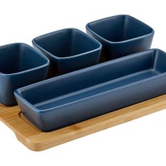 Ladelle Serving Porcelain Snack Bowl Set Of 4 Oblong Navy Ladelle