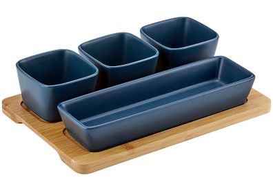 Ladelle Serving Porcelain Snack Bowl Set Of 4 Oblong Navy Ladelle