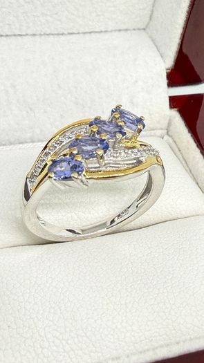 Tanzanite & White Zircon 4-Stone Ring